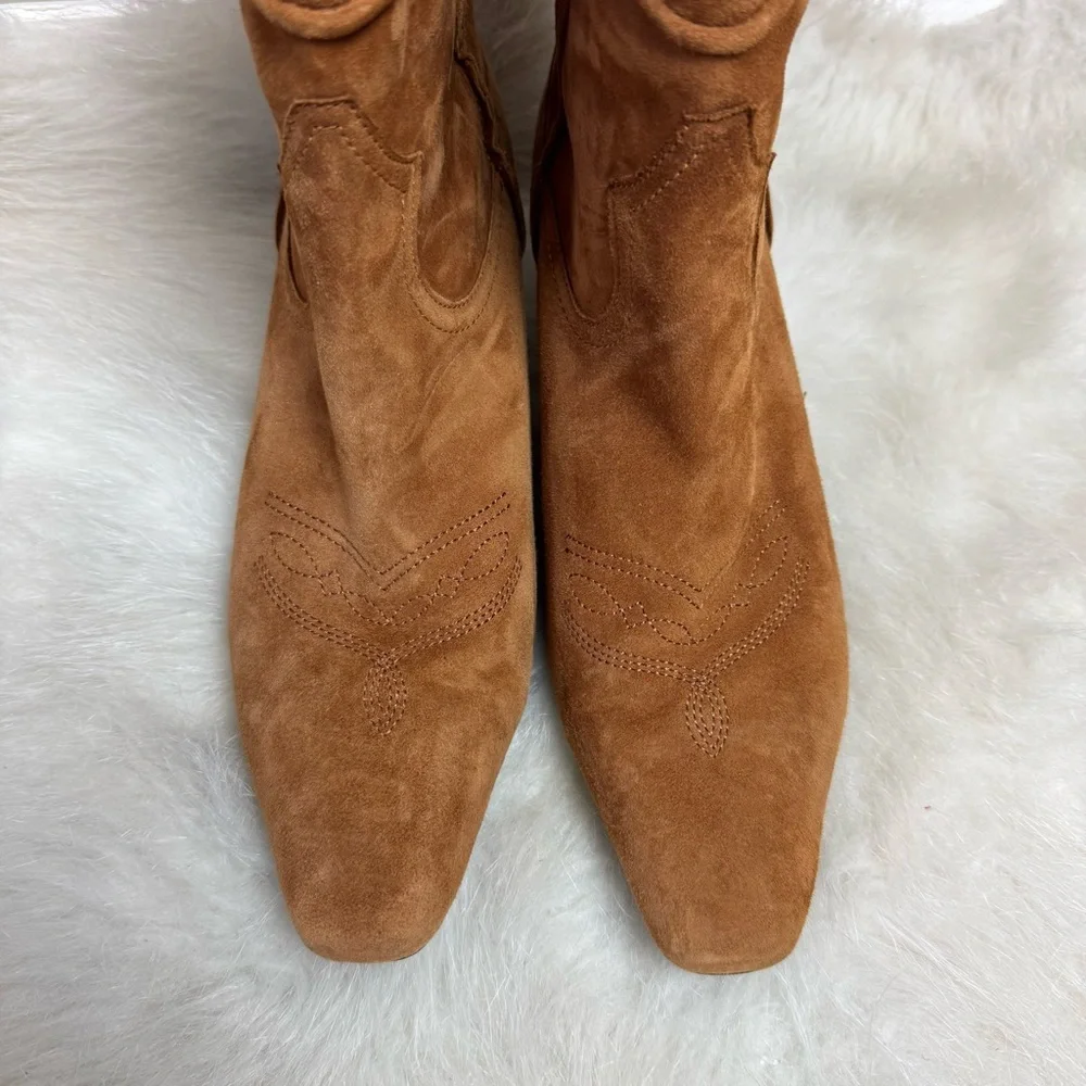 Sam Edelman Taryn Suede Pull On Western Point Squared Toe Kitten Heel Boots 8.5